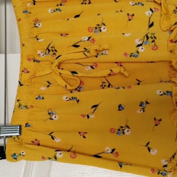 ShoSho Women's size Large mini tiered A-Frame skirt yellow floral drawstring - Picture 2 of 8